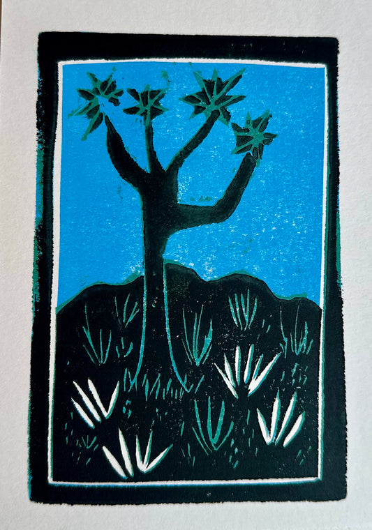 Quiet Desert: Joshua Tree Linocut Print, Hand Carved and Hand Printed