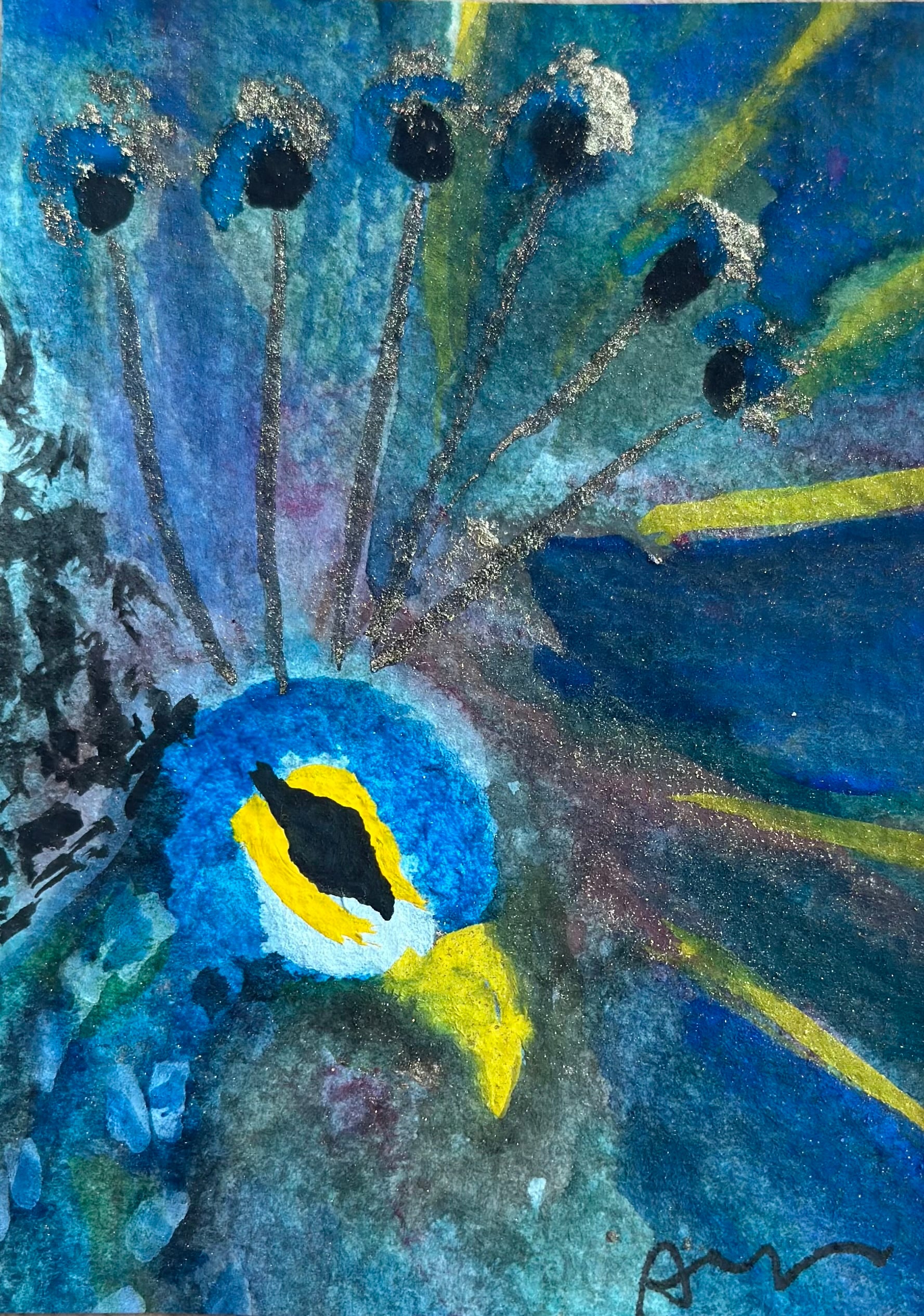 Jewel Feathers Original ACEO Watercolor Painting