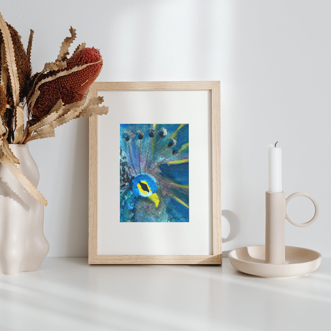 Jewel Feathers Original ACEO Watercolor Painting