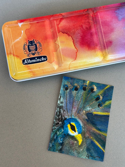 Jewel Feathers Original ACEO Watercolor Painting
