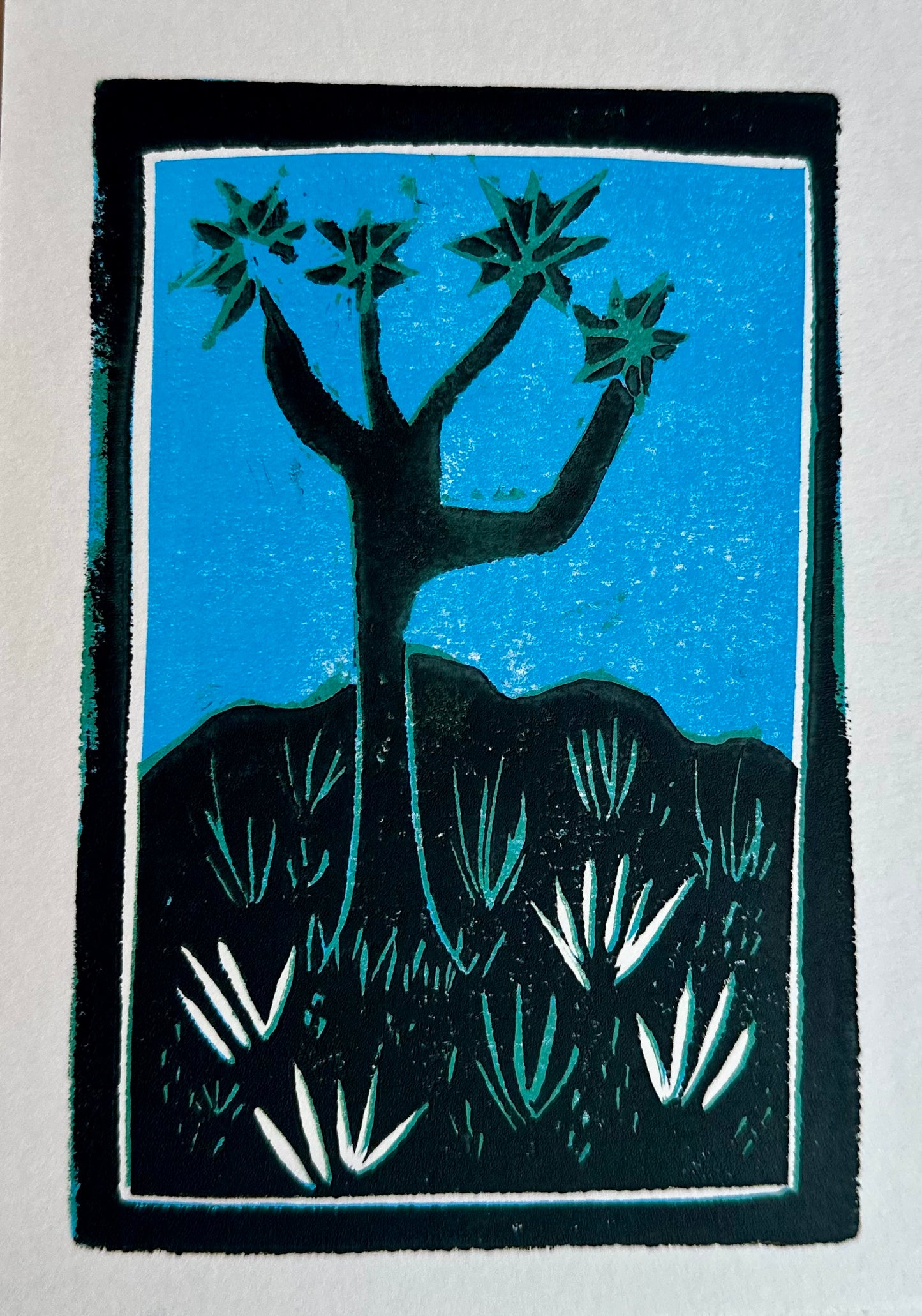 Quiet Desert: Joshua Tree Linocut Print, Hand Carved and Hand Printed