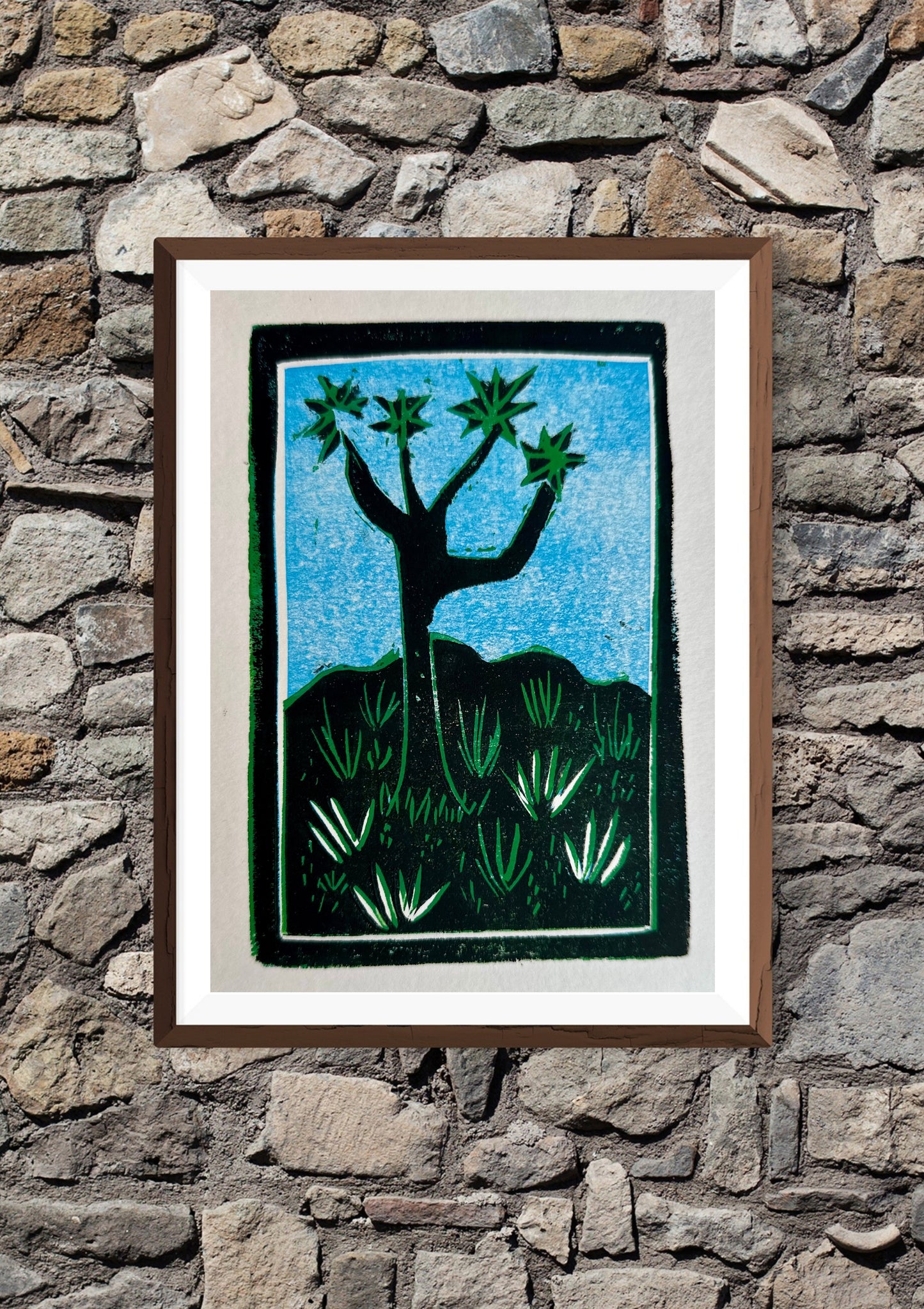 Quiet Desert: Joshua Tree Linocut Print, Hand Carved and Hand Printed