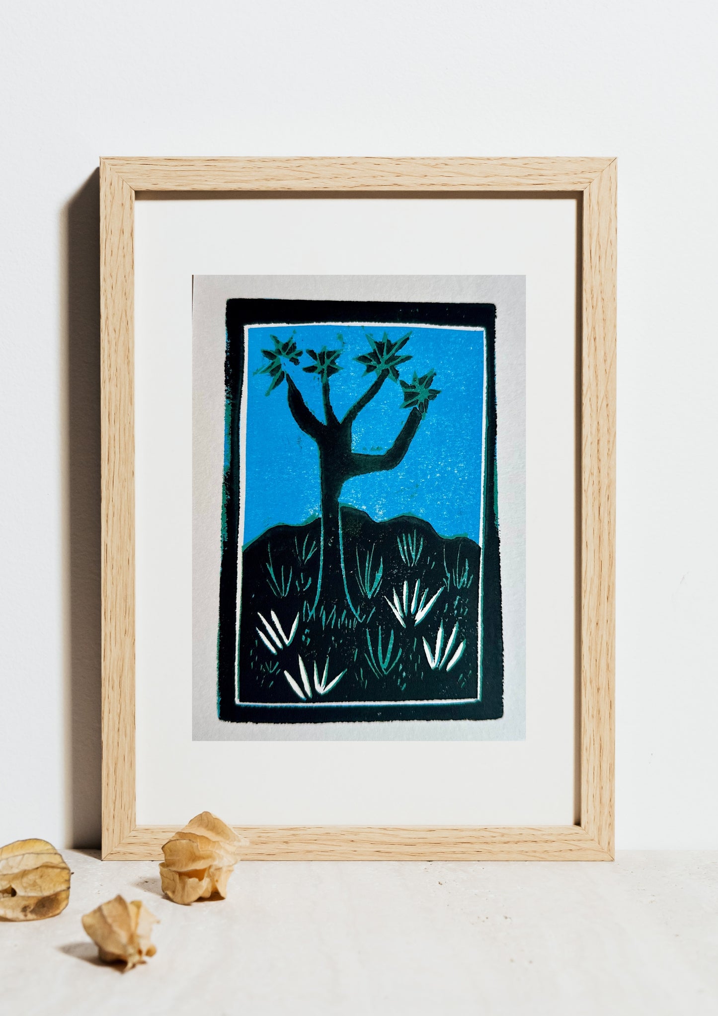 Quiet Desert: Joshua Tree Linocut Print, Hand Carved and Hand Printed