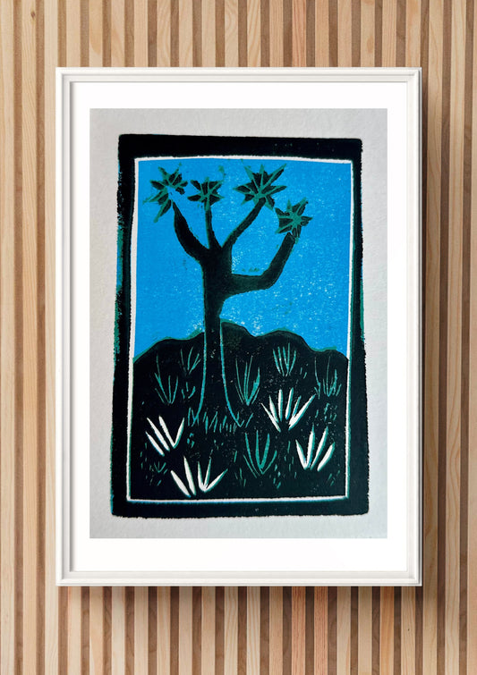 Quiet Desert: Joshua Tree Linocut Print, Hand Carved and Hand Printed